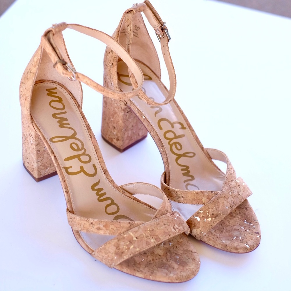Sam Edelman block heel sandals in metallic cork s9